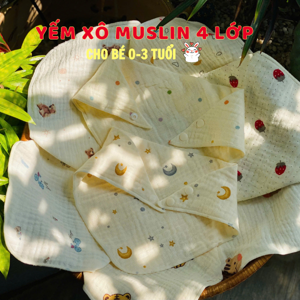 Khăn yếm xô tam giác Muslin 4 lớp cao cấp cho bé sơ sinh, bé trai, bé gái - Rosaria