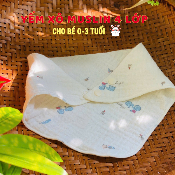 Khăn yếm xô tam giác Muslin 4 lớp cao cấp cho bé sơ sinh, bé trai, bé gái - Rosaria