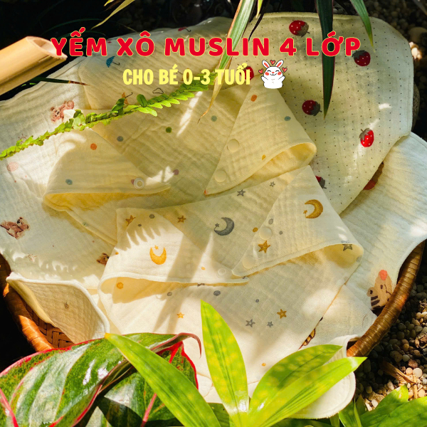 Khăn yếm xô tam giác Muslin 4 lớp cao cấp cho bé sơ sinh, bé trai, bé gái - Rosaria