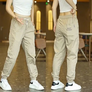 (BIGSIZE S-3XL)Quần Dài Kaki Chun Gấu Thể Thao Dáng Jogger Rộng Chất Kaki Phong Cách Đường Phố Thời Trang Xuân Thu Đông