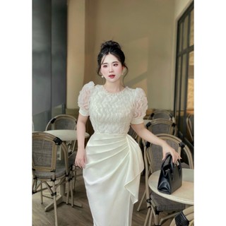 Đầm body ren sóng thanh lịch quý phái (Đầm dự tiệc) trắng, đen, kem, đỏ B063