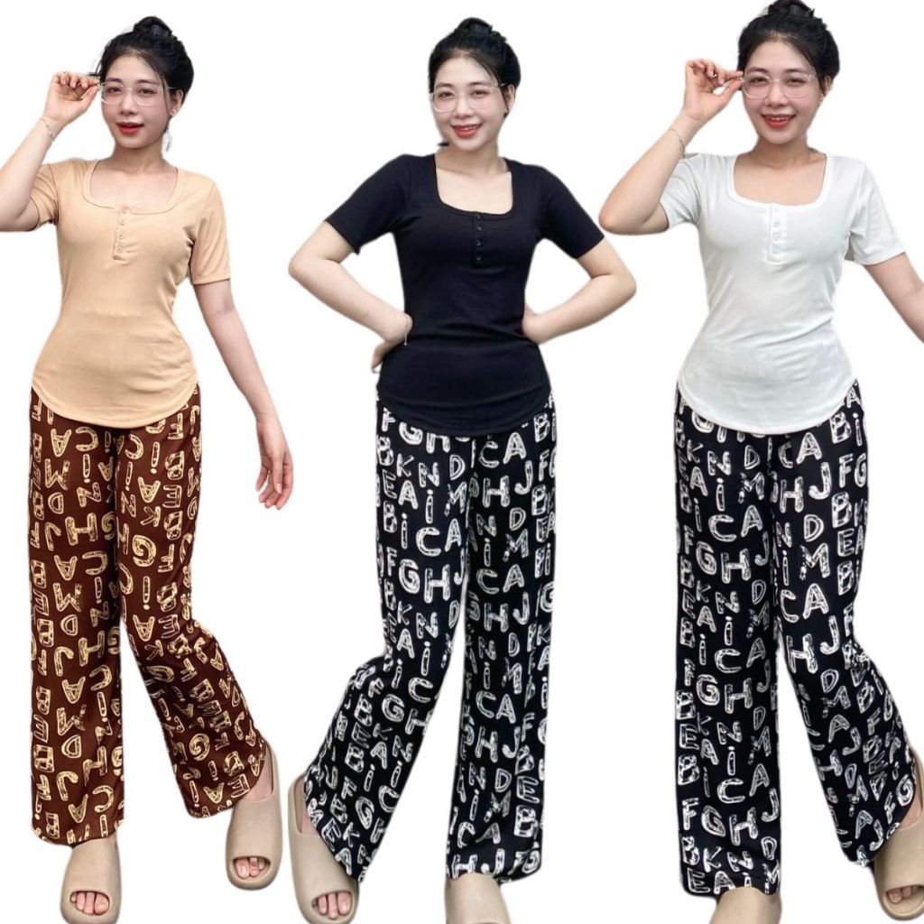 Đồ Bộ Nữ Bigsize 45-85kg Quần Ống Suông Rộng Cạp Cao Có Túi Thun Gân Co Giãn Mặc Nhà ESHOP DB36