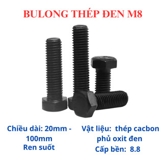 10 Bộ Bulong + tán Bulong lục giác ngoài thép đen M8 đủ size từ 20mm - 100mm. Bulong lục giác 8 li