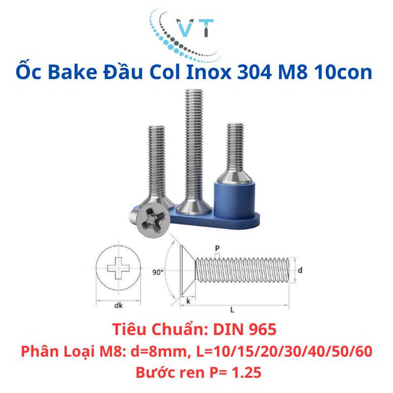 [10 Con] Bu Lông Inox 304 Đầu Bằng M4 M5 M6 M8 - Ốc Bake Đầu Côn Chống Rỉ Sét Cao Cấp