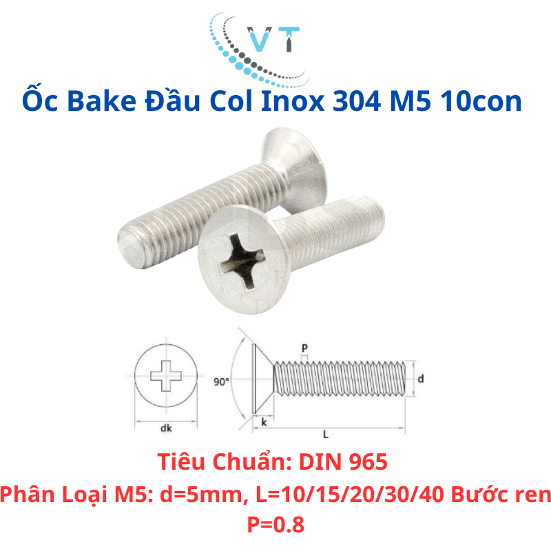 [10 Con] Bu Lông Inox 304 Đầu Bằng M4 M5 M6 M8 - Ốc Bake Đầu Côn Chống Rỉ Sét Cao Cấp