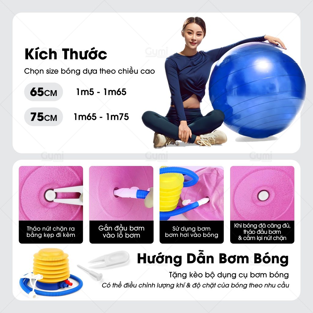 [Kèm Bơm] Bóng Tập Gym, Tập Yoga Trơn 65cm - 75cm - BongYoga