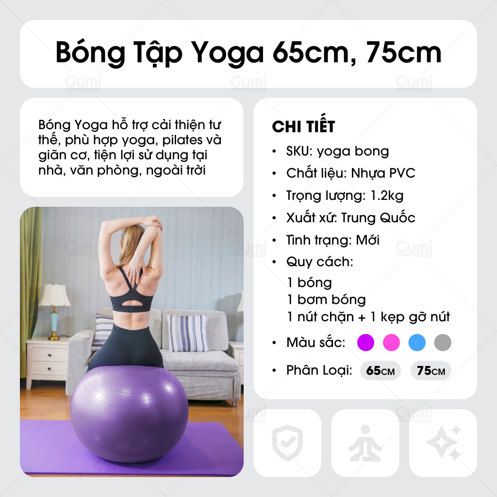 [Kèm Bơm] Bóng Tập Gym, Tập Yoga Trơn 65cm - 75cm - BongYoga
