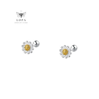 Khuyên tai nữ bạc ta Lopa, dáng khuyên hoa cúc chốt ren cá tính , thanh lịch , nhẹ nhàng , Bach LoPa Sk11