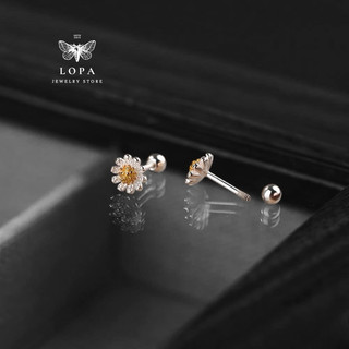 Khuyên tai nữ bạc ta Lopa, dáng khuyên hoa cúc chốt ren cá tính , thanh lịch , nhẹ nhàng , Bach LoPa Sk11