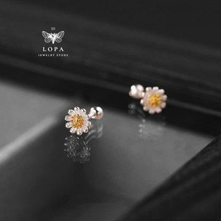 Khuyên tai nữ bạc ta Lopa, dáng khuyên hoa cúc chốt ren cá tính , thanh lịch , nhẹ nhàng , Bach LoPa Sk11