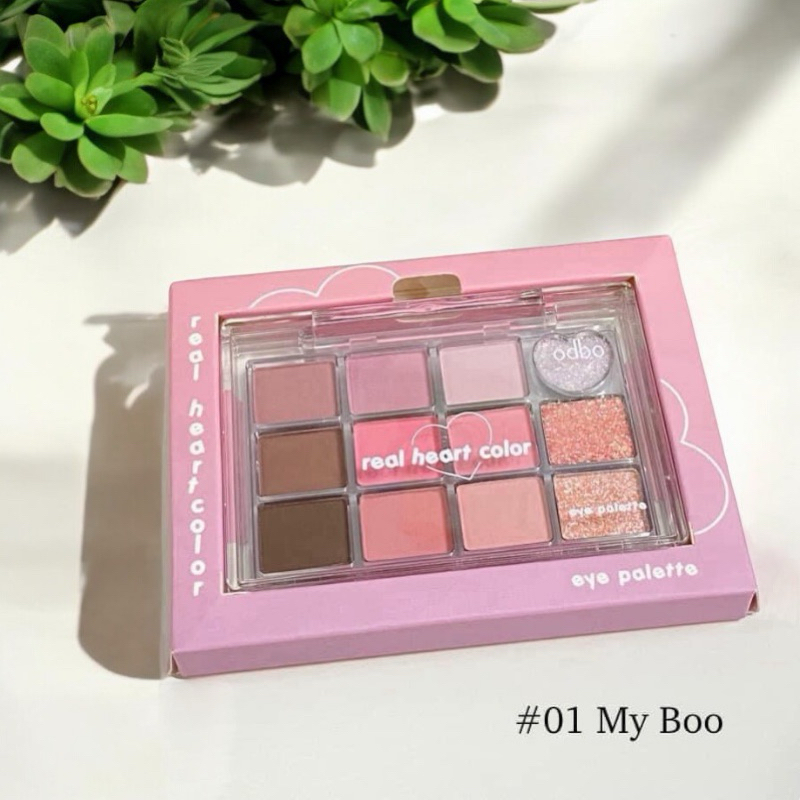 Bảng Mắt Odbo Real Heart Color Eye Palette OD2019 12 Ô Nhũ Lì Tone Hồng Đất Makeup Thái Lan