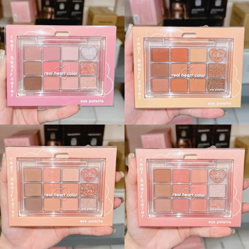 Bảng Mắt Odbo Real Heart Color Eye Palette OD2019 12 Ô Nhũ Lì Tone Hồng Đất Makeup Thái Lan