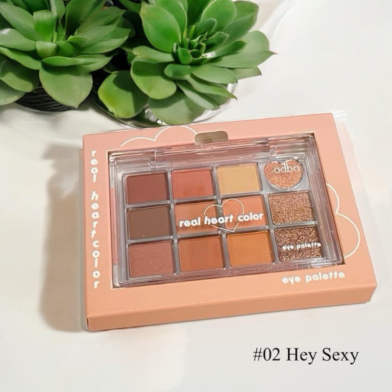 Bảng Mắt Odbo Real Heart Color Eye Palette OD2019 12 Ô Nhũ Lì Tone Hồng Đất Makeup Thái Lan