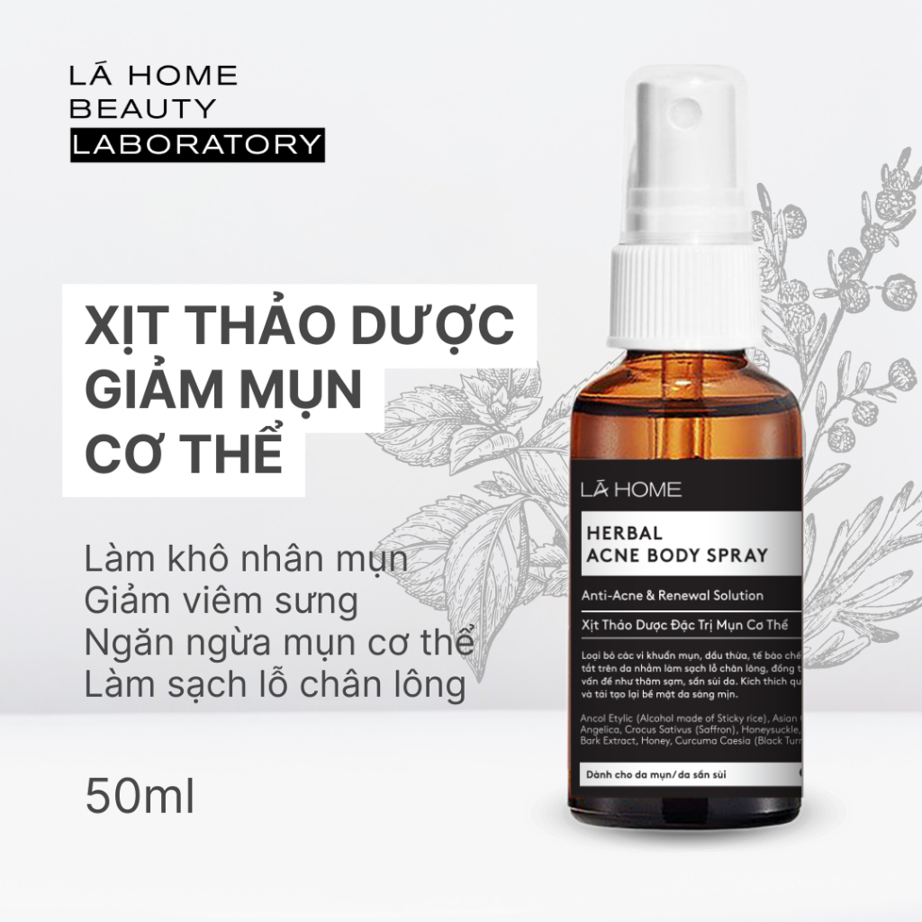 Xịt Giảm Mụn Lưng Mụn Cơ Thể - Herbal Acne Body Spray Lá Home 50ml