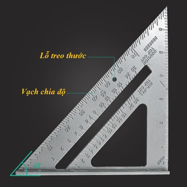 thước vuông góc ❤️FREESHIP❤️ thước ke góc vuông hợp kim nhôm 7inch - thước tam giác