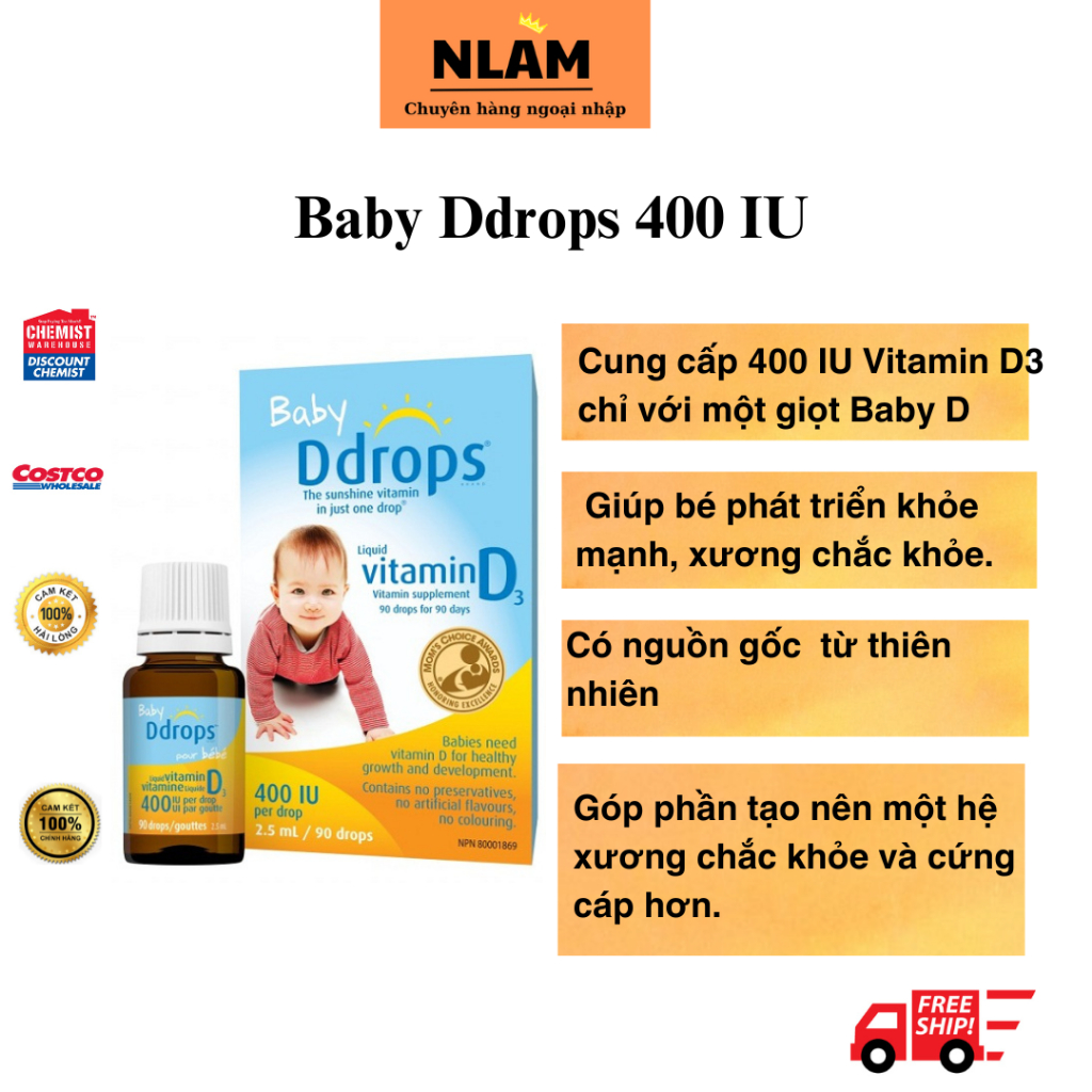 [Chính hãng] Baby drops Vitamin D cung cấp 400 IU Vitamin D3 lọ 90 giọt ...