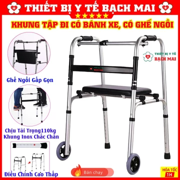 [MẪU MỚI 2024] Dụng Cụ Tập Đi Có Ghế Ngồi, Khung Tập Đi Cho Người Già, Xe Tập Đi Có Ghế Ngồi Nghỉ Ngơi
