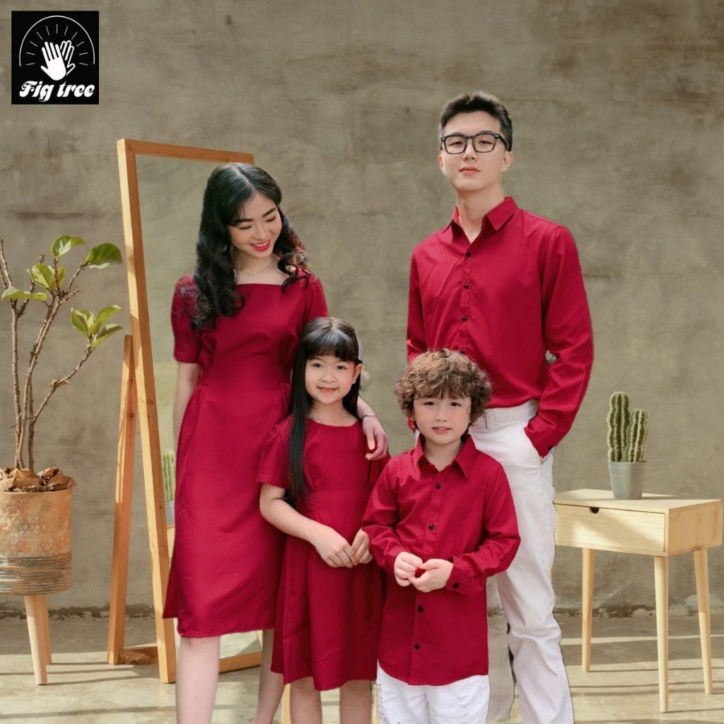 Đồng Phục Gia đình Fig Tree Màu Đỏ Đô Đón Tết 2025 Rực Rỡ (Kèm Feedback Khách Hàng )