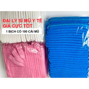 -Mũ trùm tóc màu xanh, trắng, đen dùng trong spa, nhà xưởng (100 cái/1 bịch)
