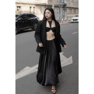 Chân váy lụa bí dài 2 lớp xòe rộng Lolalalo