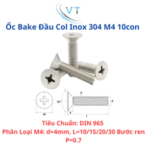 Ốc Bake Đầu Col đầu bằng INOX 304 M8 Bu lông inox đầu bằng 10 con