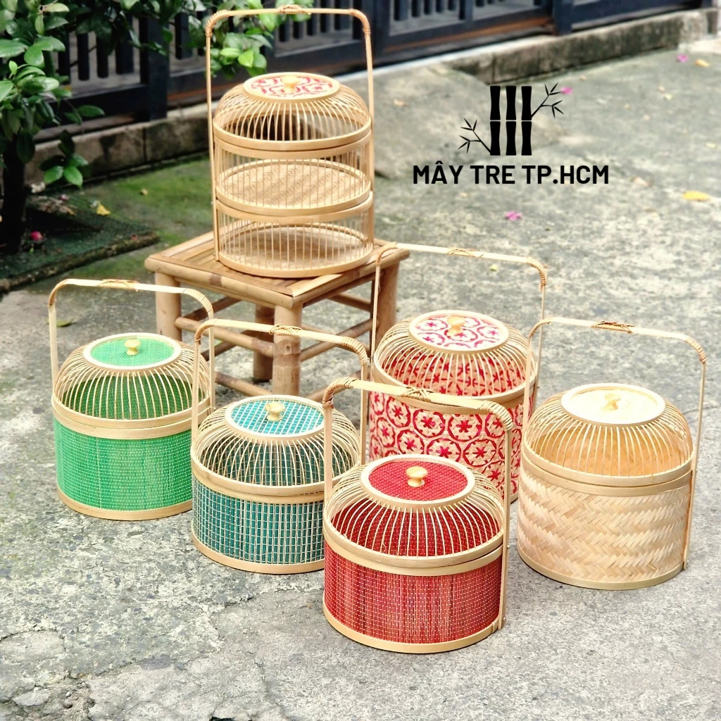 Hộp quà mây tre, hộp quà thủ công, hộp quà lồng chim xâu hoa cao cấp, hộp quà tặng