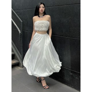 Chân váy lụa bí dài 2 lớp xòe rộng Lolalalo