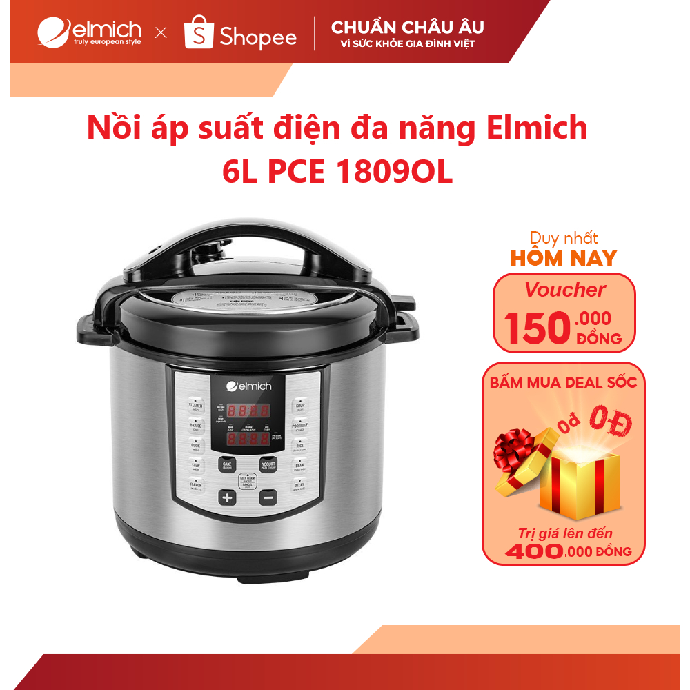 [Mã ELBSJBP03 giảm 12% đơn 500K] Nồi áp suất điện tử đa năng Elmich 6L PCE-1809OL