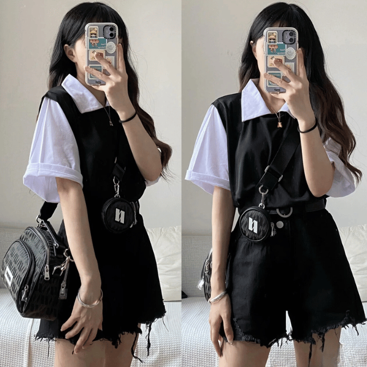 Bigsize 45-100KG Áo Polo Tay Ngắn Giả 2 Lớp Tay Ngắn Dáng Rộng Cho Nữ - MÃ 13