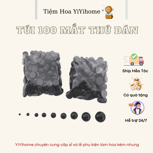 Túi 100 Mắt Thú Dán Gấu Bông Đủ Size Màu Đen Đan Móc Len Thủ Công ...