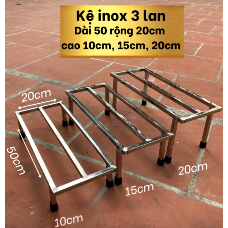 Kệ chậu cây cảnh chất liệu inox sáng bóng dài 50cm rộng 20cm cao 15cm