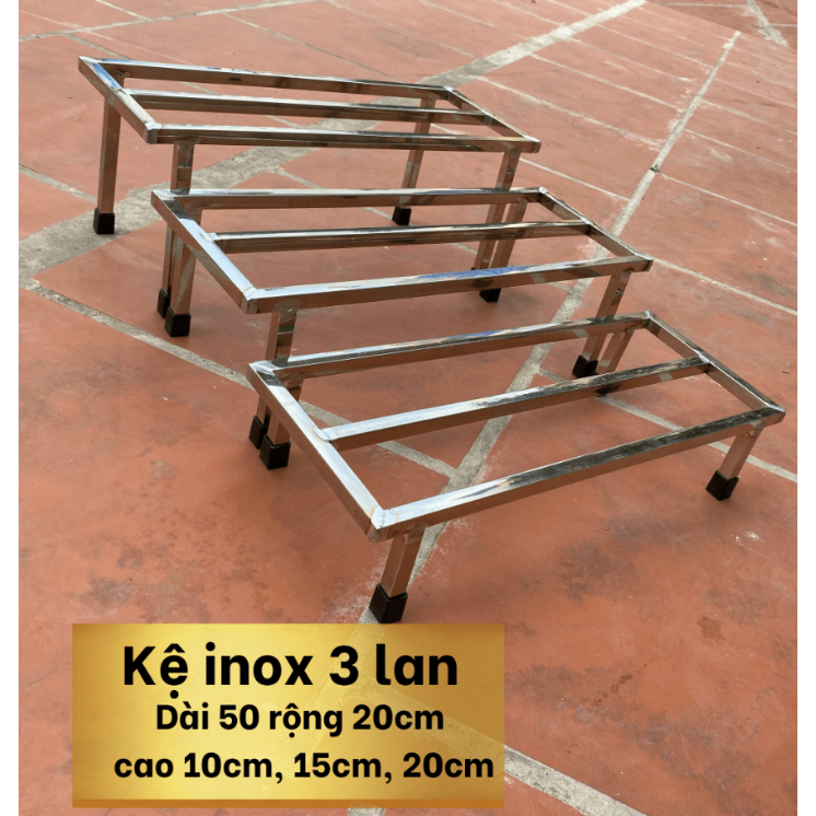 Kệ chậu cây cảnh chất liệu inox sáng bóng dài 50cm rộng 20cm cao 15cm