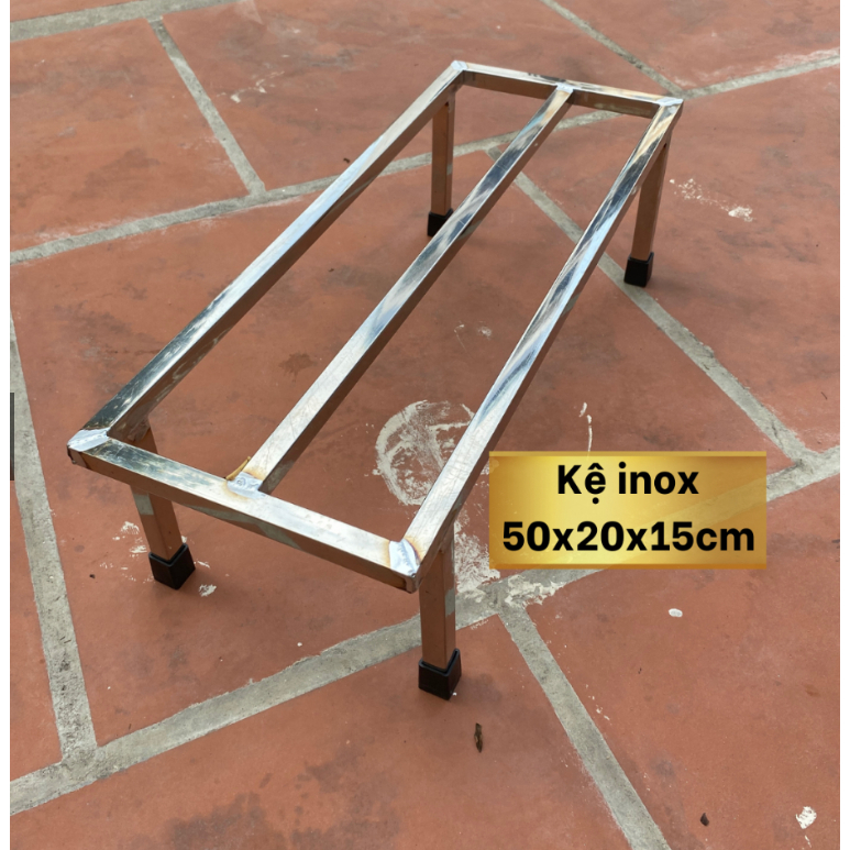Kệ chậu cây cảnh chất liệu inox sáng bóng dài 50cm rộng 20cm cao 15cm