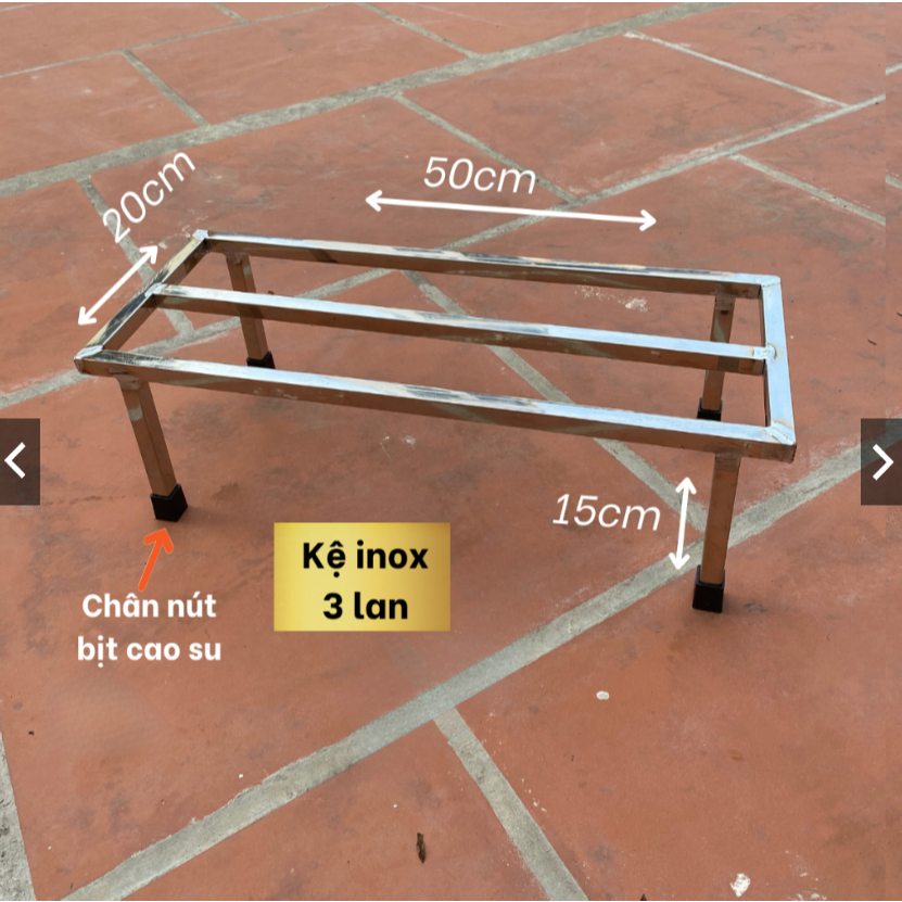 Kệ chậu cây cảnh chất liệu inox sáng bóng dài 50cm rộng 20cm cao 15cm