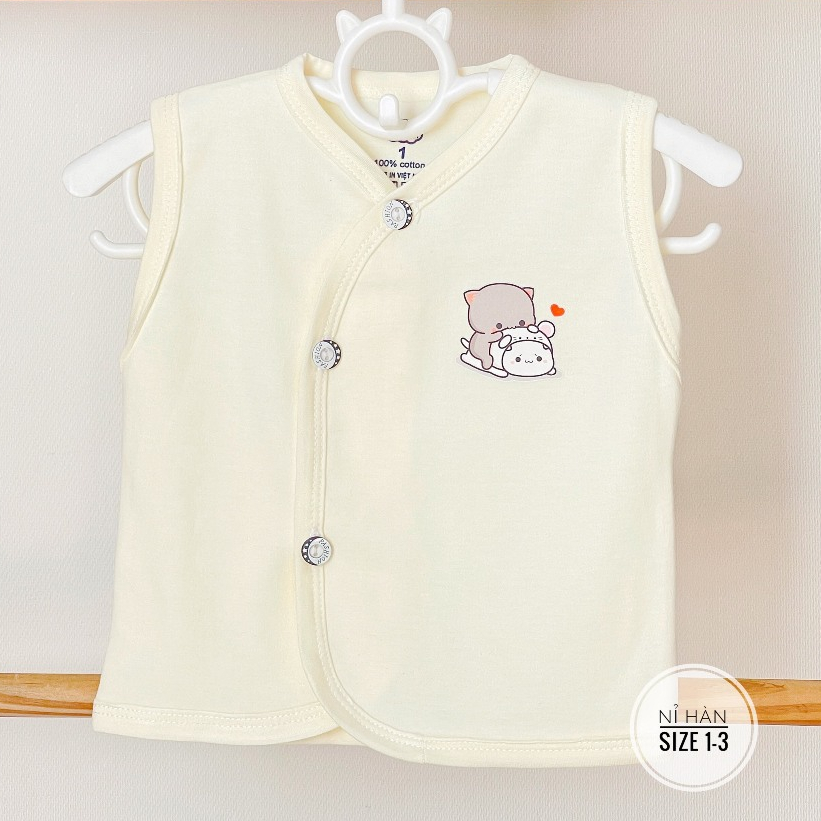 Áo gile thu đông cotton nỉ Hàn Himom phong cách Hàn Quốc, nền trắng kem cho bé trai bé gái 3-9kg mesocshop