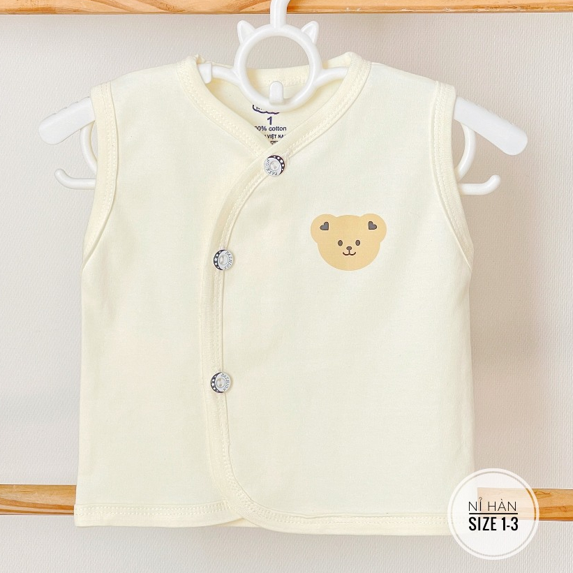 Áo gile thu đông cotton nỉ Hàn Himom phong cách Hàn Quốc, nền trắng kem cho bé trai bé gái 3-9kg mesocshop