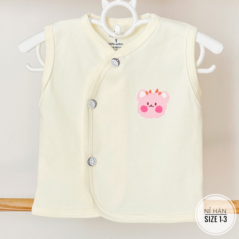 Áo gile thu đông cotton nỉ Hàn Himom phong cách Hàn Quốc, nền trắng kem cho bé trai bé gái 3-9kg mesocshop