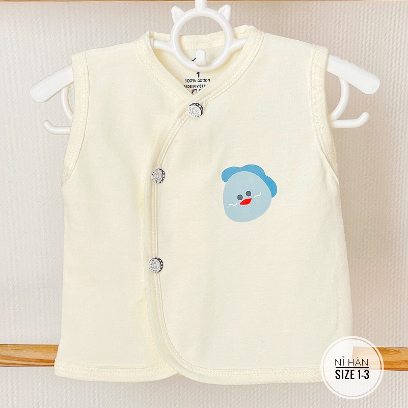 Áo gile thu đông cotton nỉ Hàn Himom phong cách Hàn Quốc, nền trắng kem cho bé trai bé gái 3-9kg mesocshop