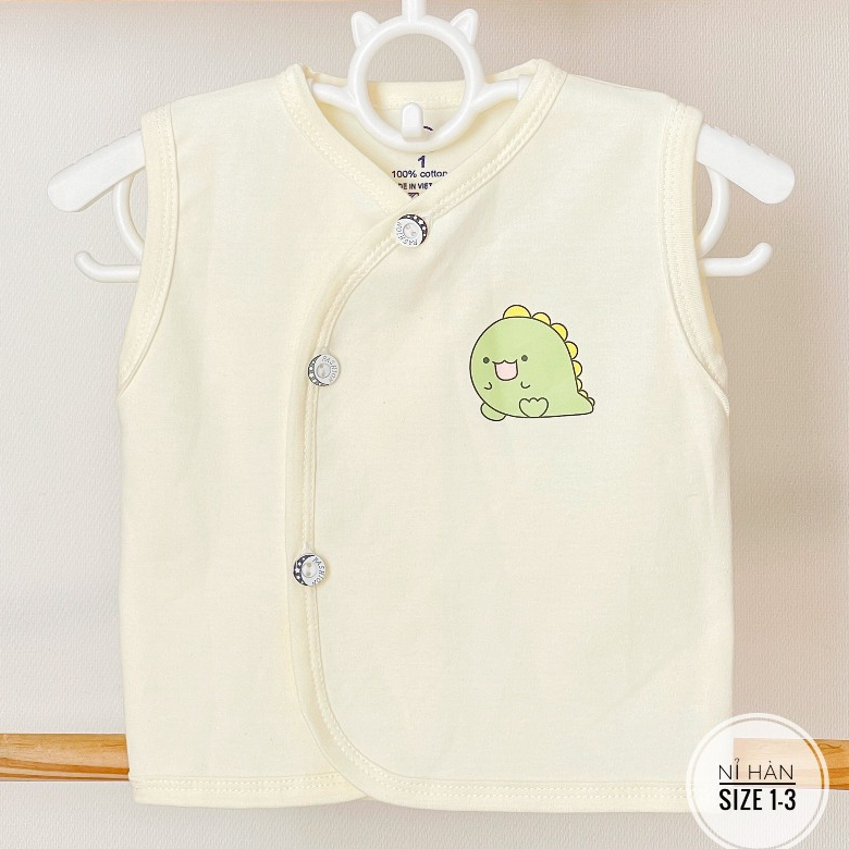 Áo gile thu đông cotton nỉ Hàn Himom phong cách Hàn Quốc, nền trắng kem cho bé trai bé gái 3-9kg mesocshop