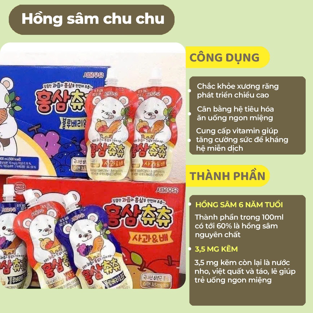 Nước Hồng Sâm ChuChu Hàn Quốc Giúp Trẻ Tăng Sức Đề Kháng, Tăng Cao Và Phục Hồi Sức Khoẻ