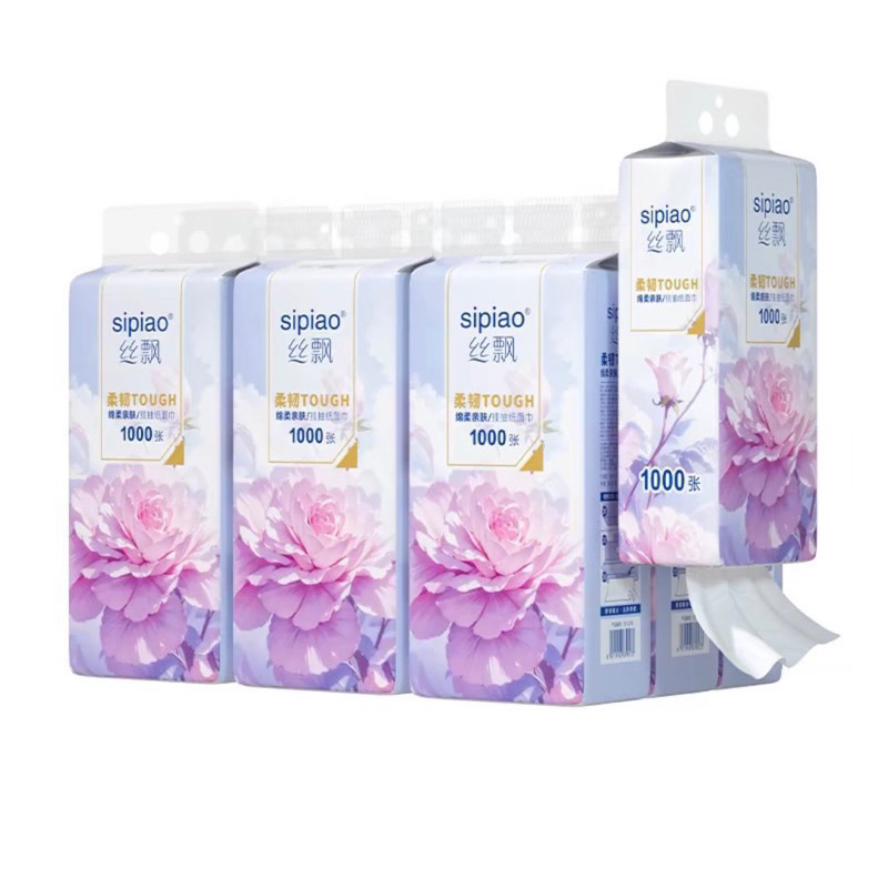 Thùng 10 Bịch Giấy Treo Đa Năng SIPIAO Hoa Hồng, Khăn Rút Treo Trường 4 Lớp mỗi bịch 1000 tờ dai mềm