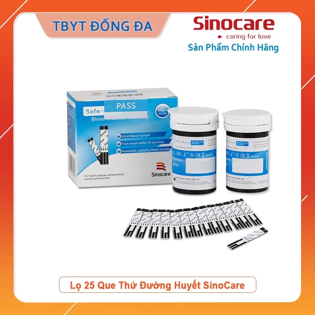 Que Thử Đường Huyết Safe Accu SINOCARE ( 50 que + 25 Que )