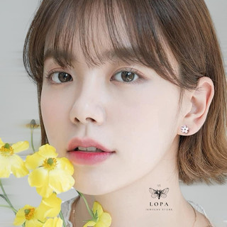 Khuyên tai nữ bạc Lopa, dáng khuyên hoa đào chốt ren Sk001 cá tính , điệu đà , thanh lịch,xinh xắn Bạc LoPa