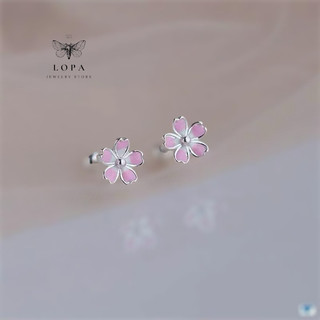Khuyên tai nữ bạc Lopa, dáng khuyên hoa đào chốt ren Sk001 cá tính , điệu đà , thanh lịch,xinh xắn Bạc LoPa