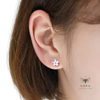 Khuyên tai nữ bạc Lopa, dáng khuyên hoa đào chốt ren Sk001 cá tính , điệu đà , thanh lịch,xinh xắn Bạc LoPa