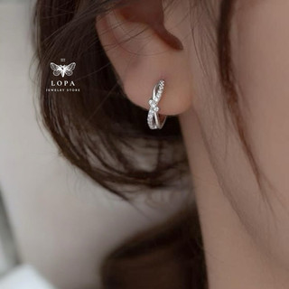 Khuyên tai nữ bạc ta, Sk303 dáng khuyên vô cực tròn chốt bấm cá tính , điệu đà , thanh lịch , Bạc Lopa