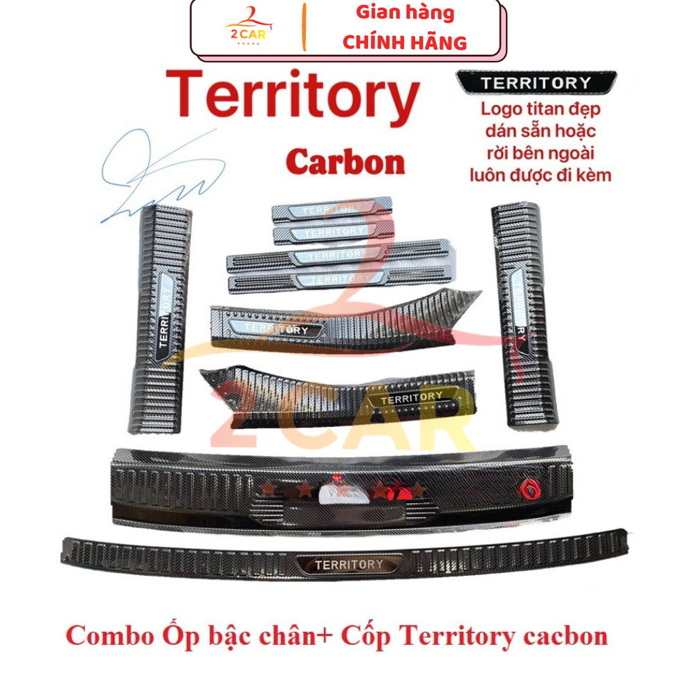 Ốp bậc cửa, nẹp bước chân, Chống trầy Cốp CACBON xe Ford Territory 2023 2024 2025 vân Carbon cao cấp
