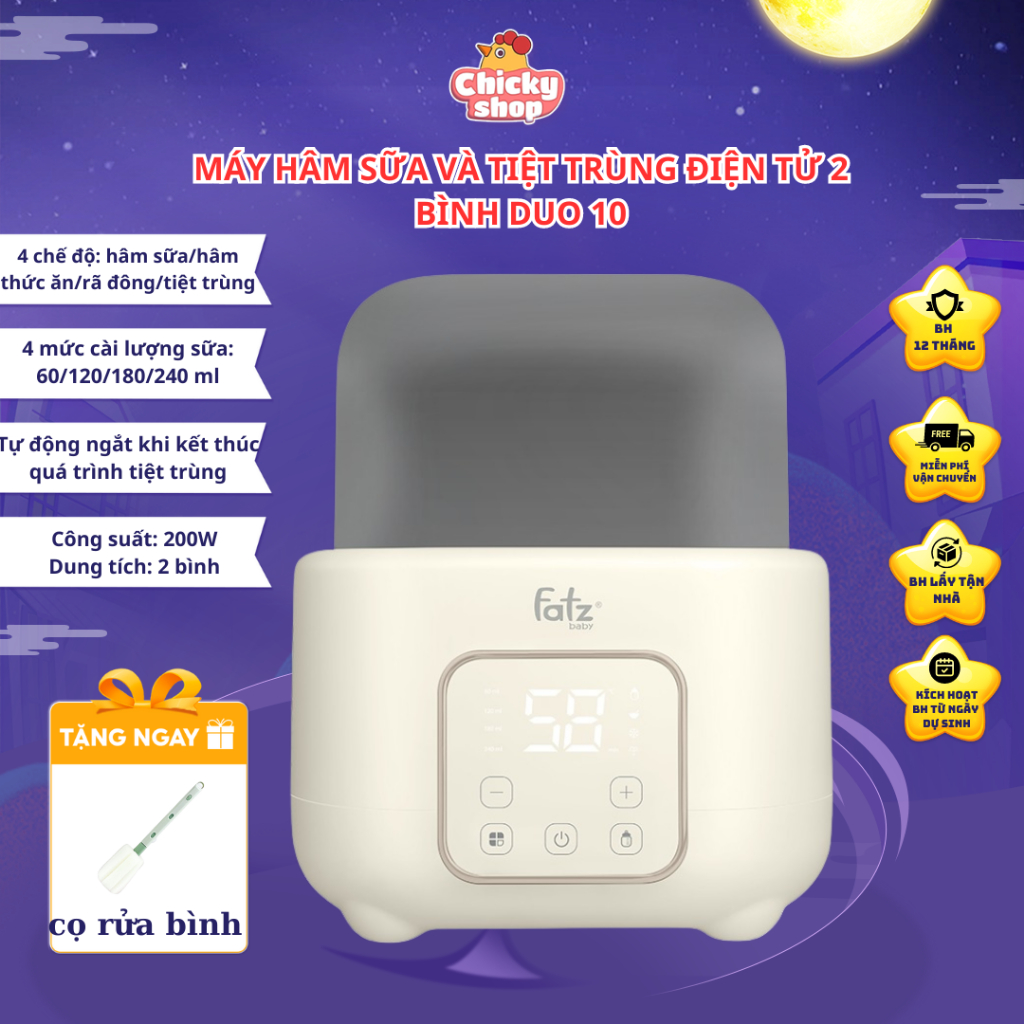 Ảnh Máy hâm sữa và tiệt trùng điện tử 2 bình Duo 10 FATZBABY FB3211BK 1
