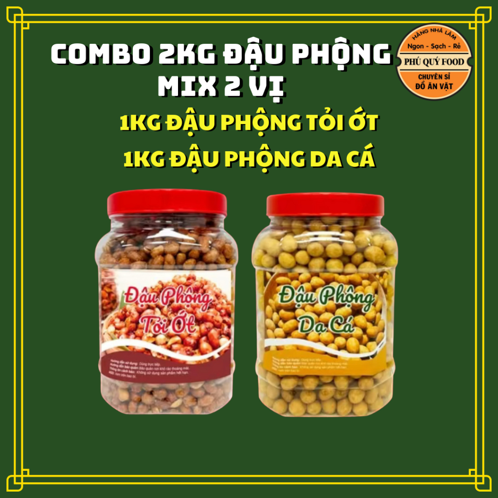 Combo 2Kg Đậu Mix 4 Vị [500g Đậu Phộng Tỏi Ớt + 500g Đậu Phộng Cốt Dừa + 500g Đậu Hà Lan Tỏi Ớt + 500g  Da Cá Tỏi ớt ]
