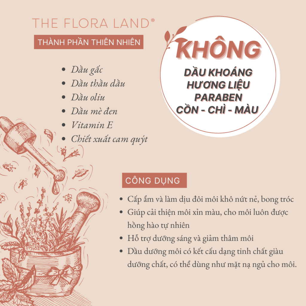 Tinh Chất Dưỡng Môi Tươi Hồng Giảm Thâm Giảm Khô - Caring Lip Oil The Flora Land